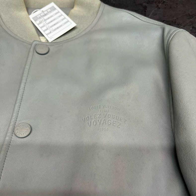 Louis Vuitton Louis Vuitton Gray Baseball Leather Jacket Size L / US 10 / IT 46 - 3 Thumbnail