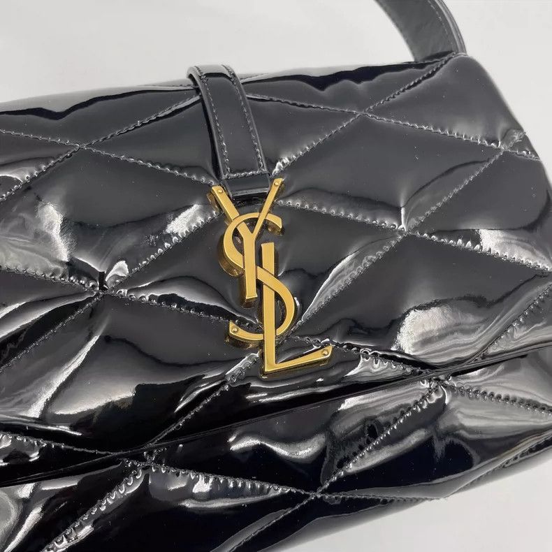 Yves Saint Laurent YSL Black Gold Patent Leather Shoulder Bag Size ONE SIZE - 6 Thumbnail