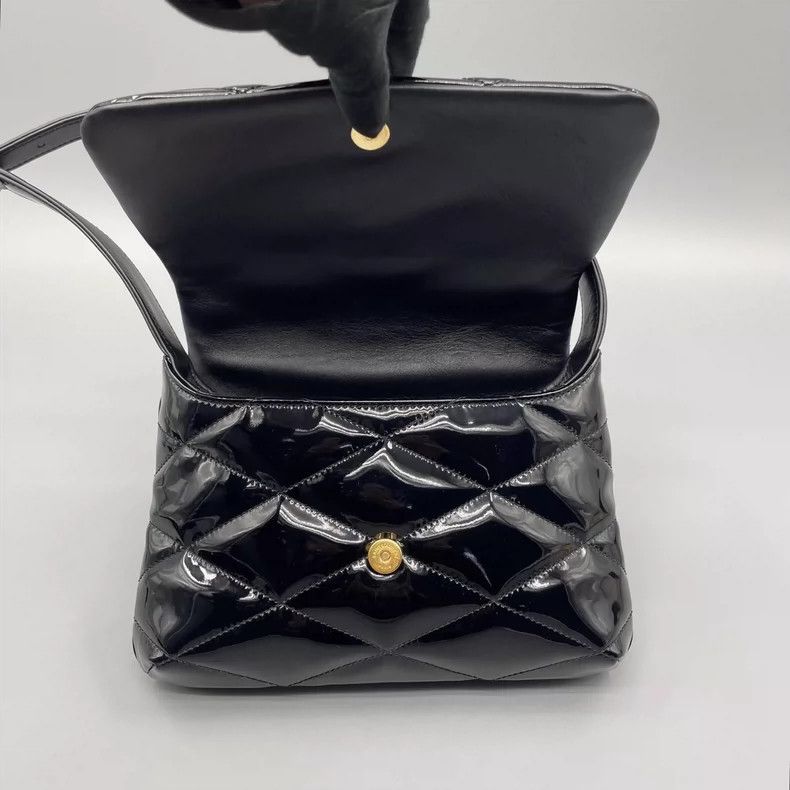 Yves Saint Laurent YSL Black Gold Patent Leather Shoulder Bag Size ONE SIZE - 8 Thumbnail