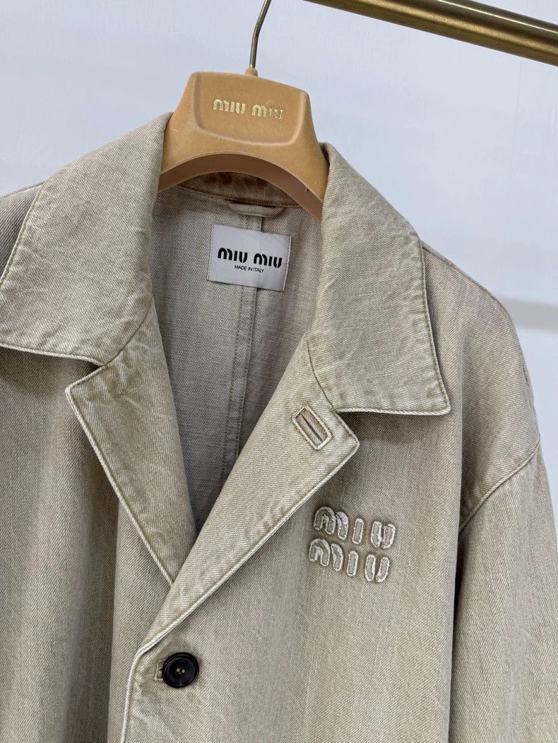 Miu Miu Miu Miu Logo Long Denim Trench Coat Size L / US 10 / IT 46 - 4 Thumbnail