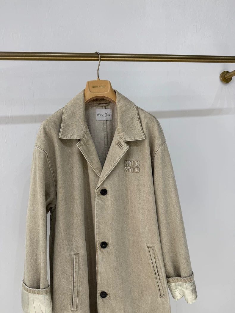 Miu Miu Miu Miu Logo Long Denim Trench Coat Size L / US 10 / IT 46 - 3 Thumbnail