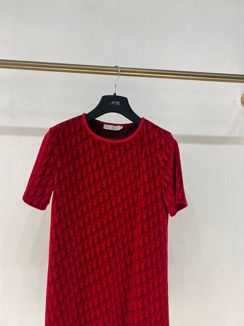 Dior New Dior Red Velvet Logo Dress Size S / US 4 / IT 40 - 3 Thumbnail