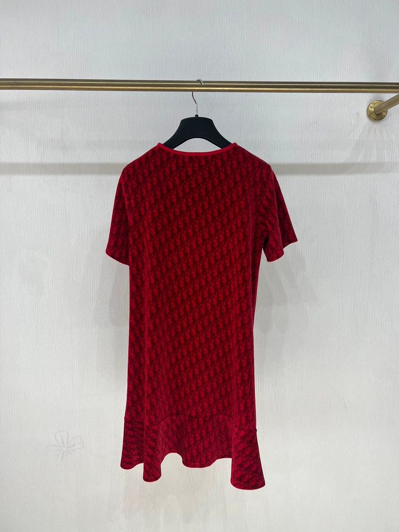 Dior New Dior Red Velvet Logo Dress Size S / US 4 / IT 40 - 2 Thumbnail