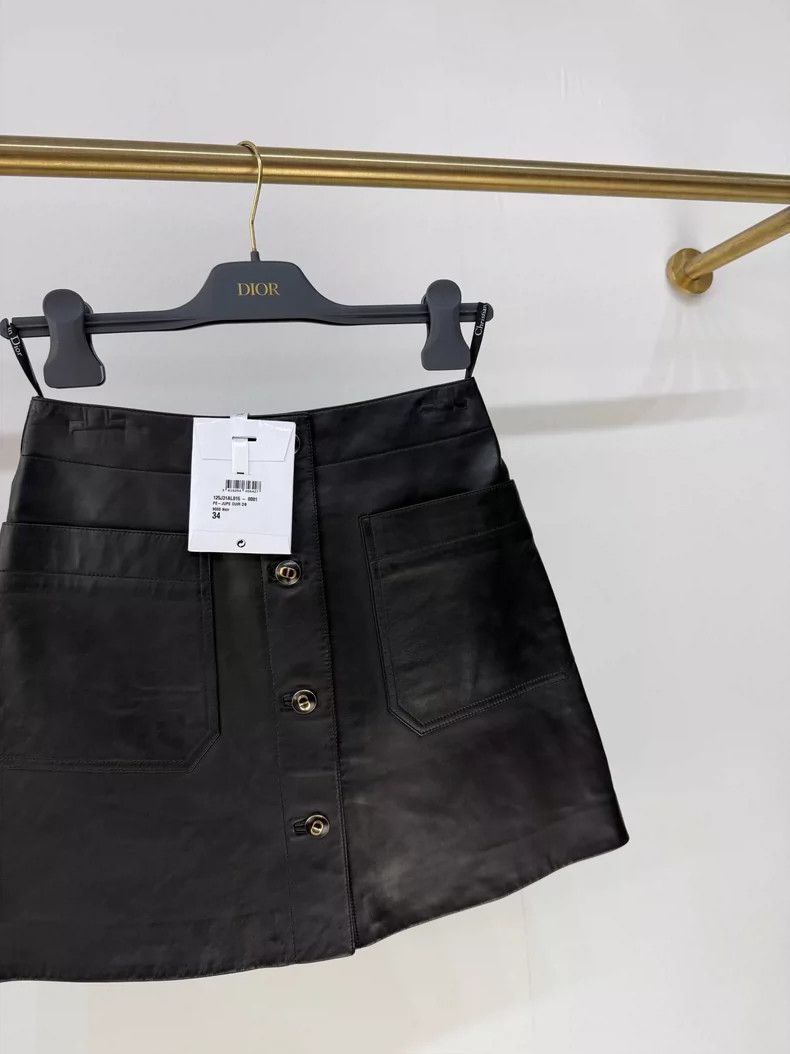 Dior New Dior Button Pocket Leather Skirt Size 34" / US 12 / IT 48 - 4 Thumbnail