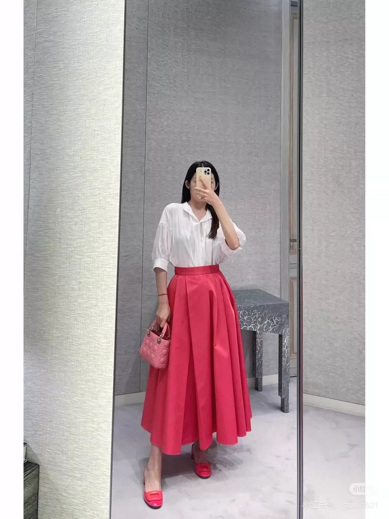 Dior New Dior Pink Silk-Wool Midi Skirt Size 34" / US 12 / IT 48 - 9 Thumbnail