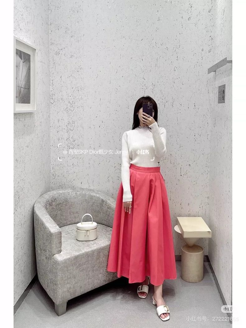 Dior New Dior Pink Silk-Wool Midi Skirt Size 34" / US 12 / IT 48 - 8 Thumbnail