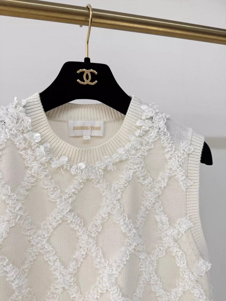 Maison Margiela White Sleeveless Knit Sequin Top Size S / US 4 / IT 40 - 3 Thumbnail