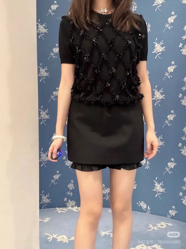 Comme des Garcons New SHUSHUTONG Black Sequin Knit Short Sleeve Size S / US 4 / IT 40 - 9 Thumbnail