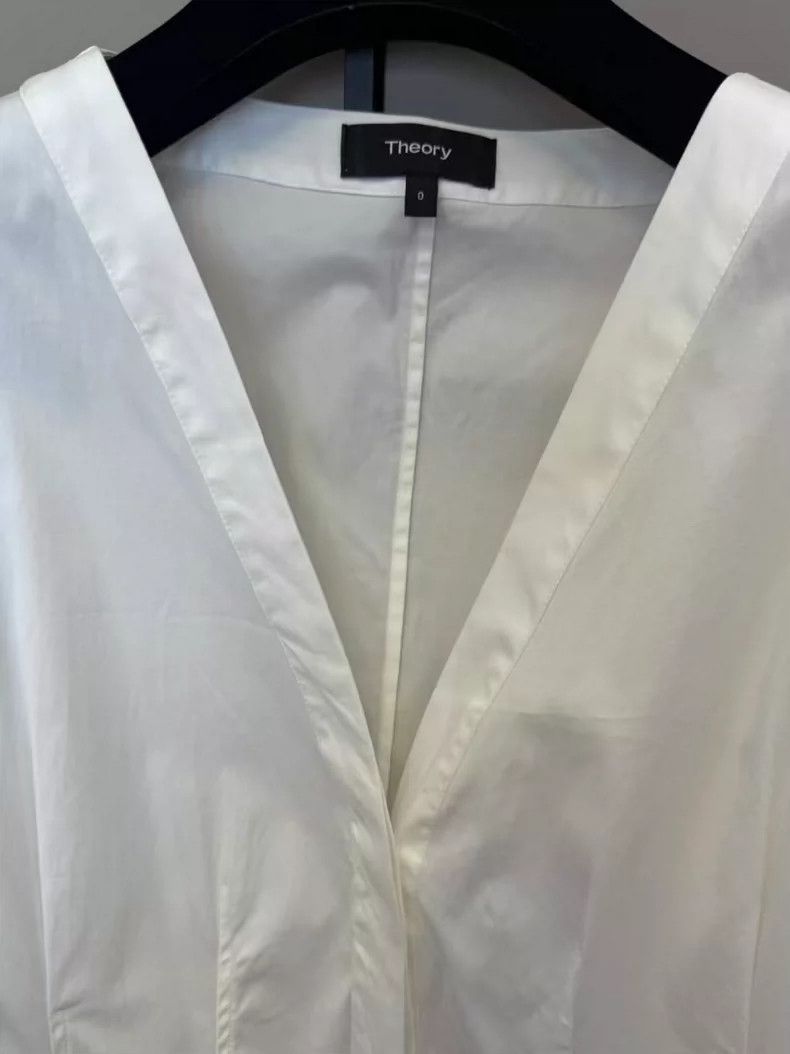 The Row Elegant White V-Neck Dress by Theory Size XS / US 0-2 / IT 36-38 - 2 Thumbnail