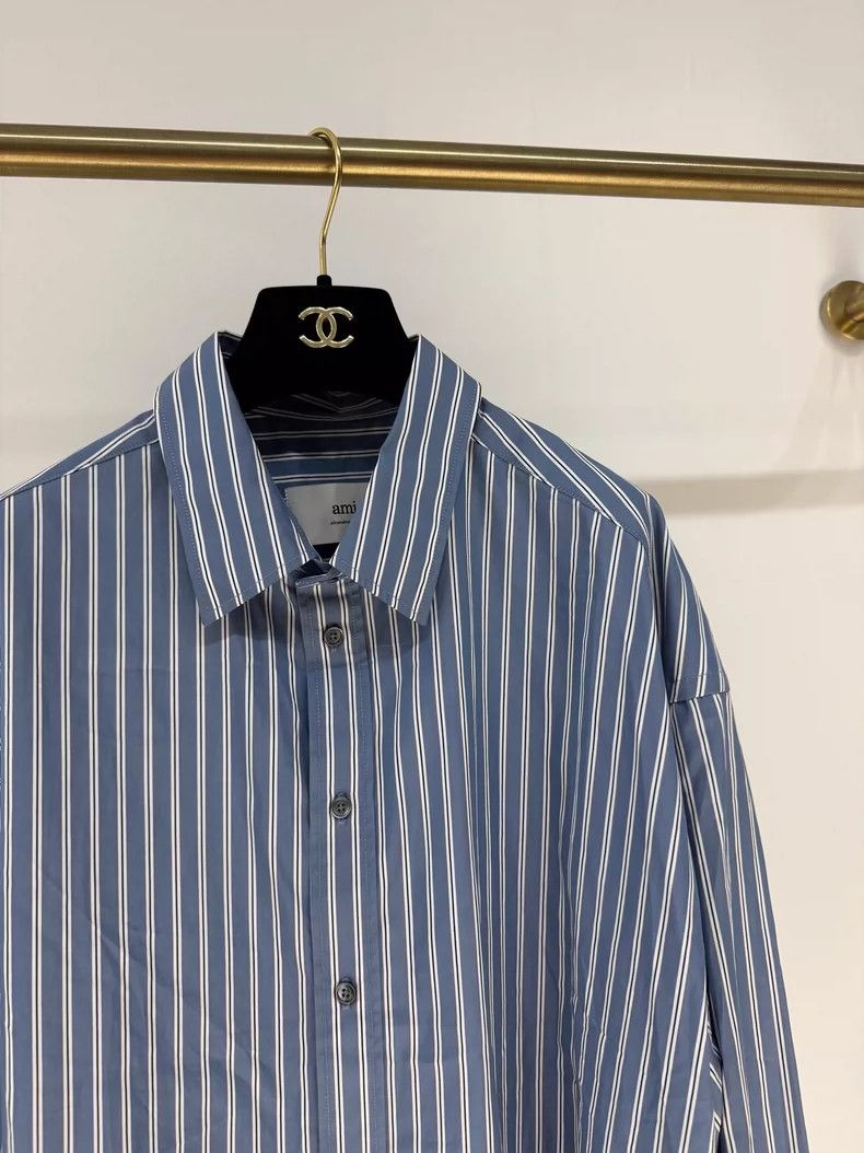 AMI Ami Striped Logo Shirt for Spring Summer Size L / US 10 / IT 46 - 4 Thumbnail