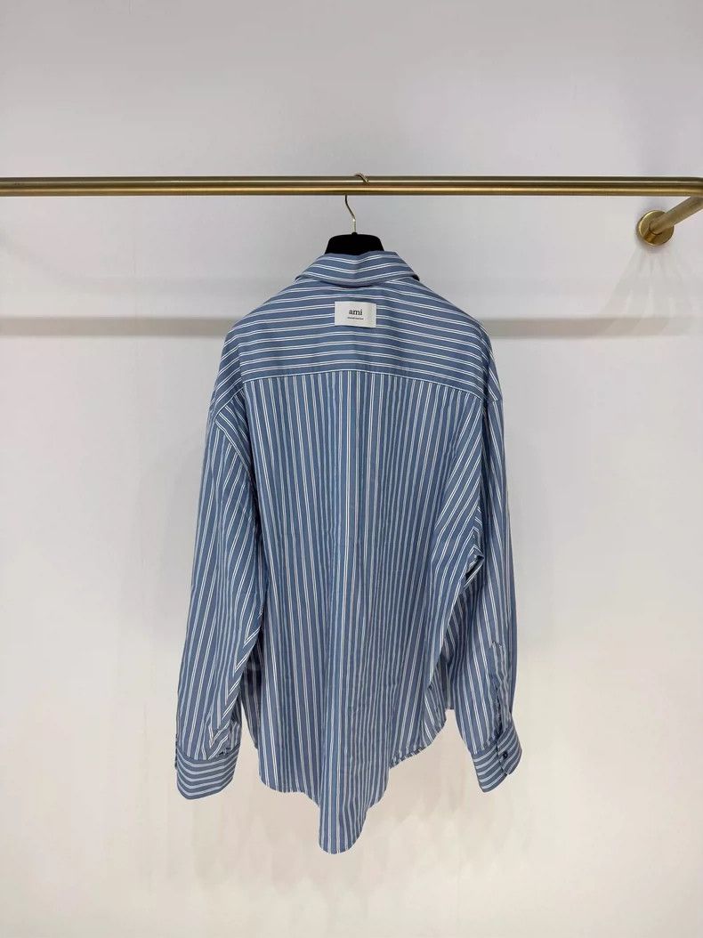 AMI Ami Striped Logo Shirt for Spring Summer Size L / US 10 / IT 46 - 2 Thumbnail