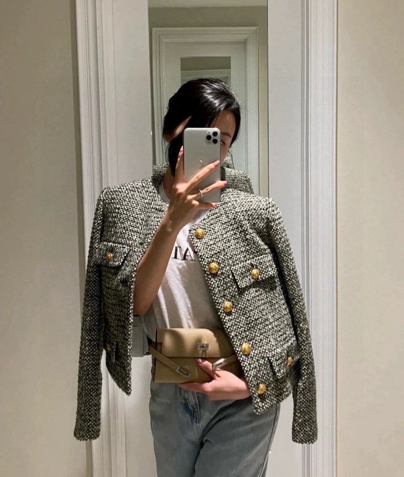 Celine Celine Gray Green Woven Tweed Jacket Size L / US 10 / IT 46 - 8 Thumbnail