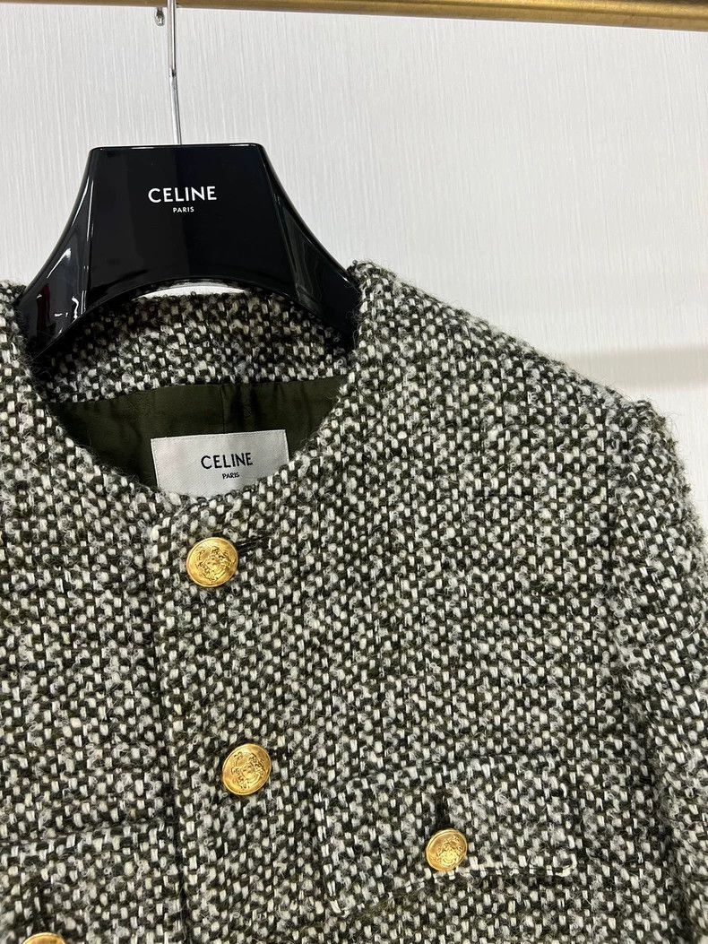 Celine Celine Gray Green Woven Tweed Jacket Size L / US 10 / IT 46 - 4 Thumbnail