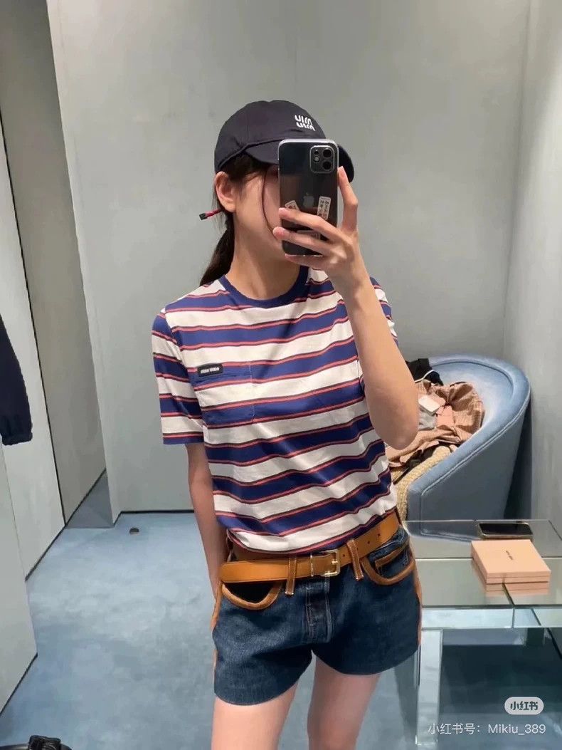Miu Miu Miu Miu Striped Logo T-Shirt Size M Size M / US 6-8 / IT 42-44 - 6 Thumbnail