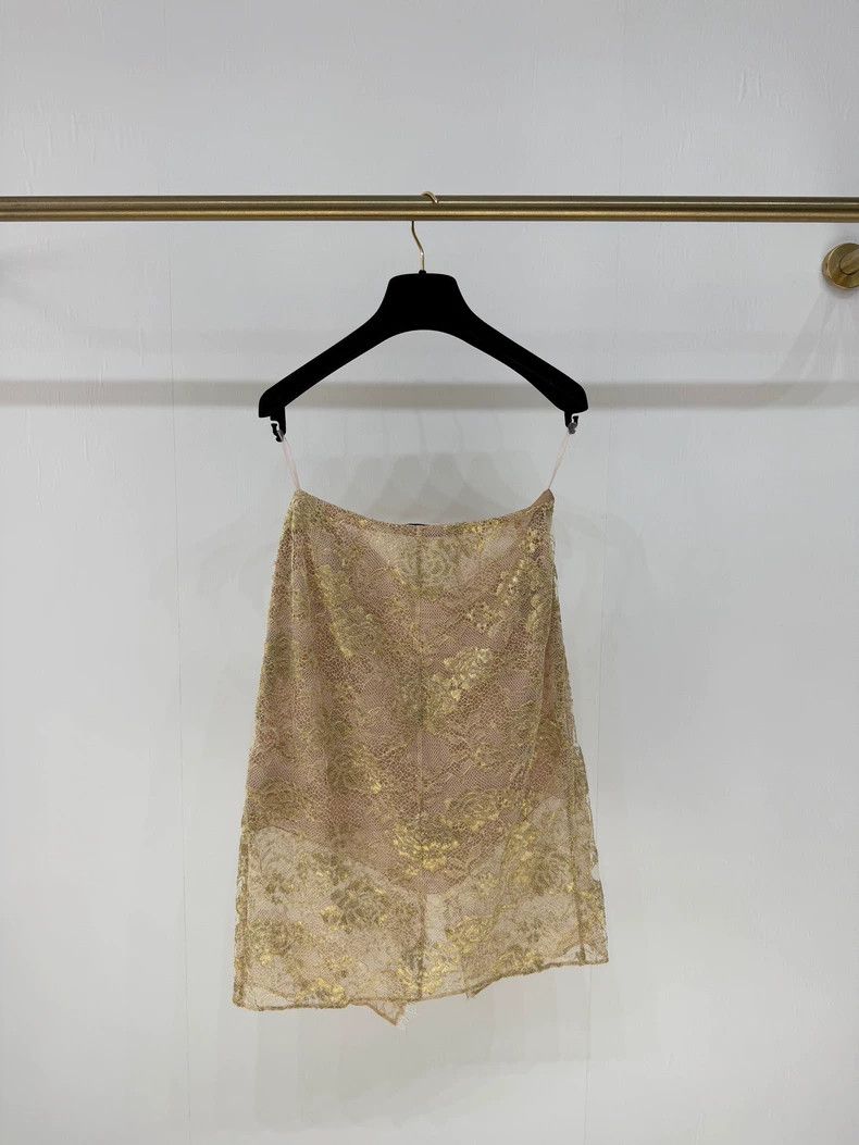 Chanel Chanel Gold Lace Midi Skirt Size 38" / US 16 / IT 52 - 2 Thumbnail