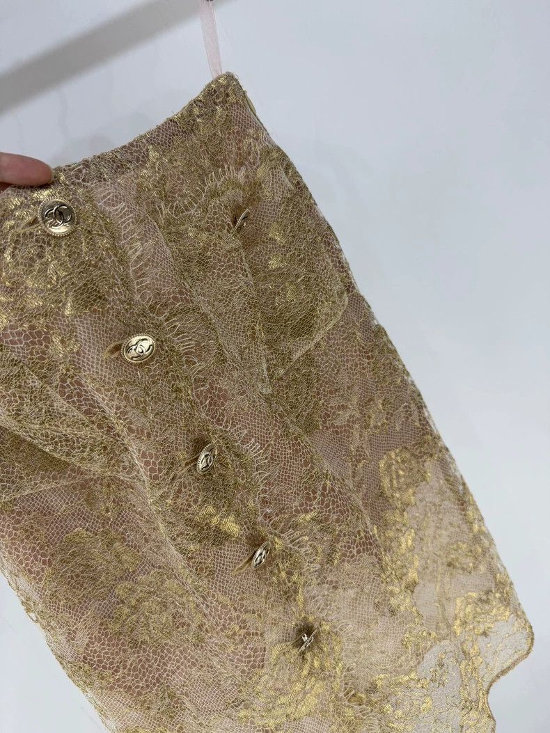 Chanel Chanel Gold Lace Midi Skirt Size 38" / US 16 / IT 52 - 3 Thumbnail