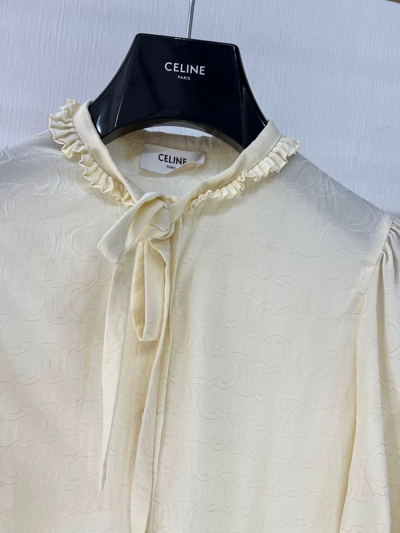 Celine Celine Silk Shirt with Logo Design Size S / US 4 / IT 40 - 3 Thumbnail