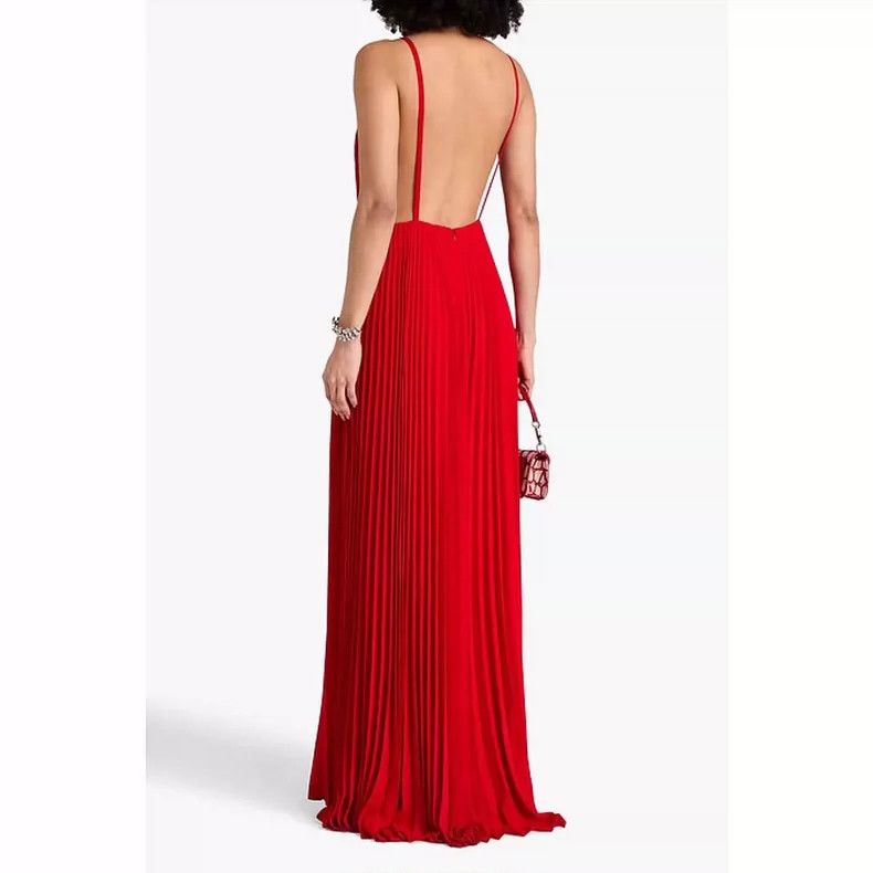 Valentino Valentino Red Pleated Silk Backless Dress Size L / US 10 / IT 46 - 2 Thumbnail