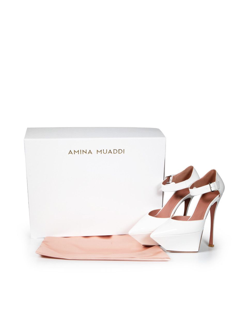 Amina Muaddi White Patent Yigit Platform Heels Size US 11 / IT 41 - 11 Thumbnail