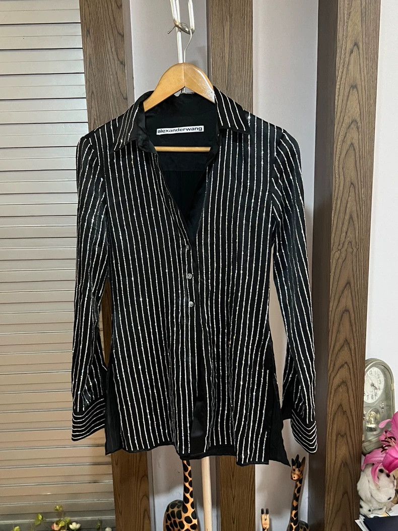 Alexander Wang Alexander Wang Black Striped Silk Shirt Size XS / US 0-2 / IT 36-38 - 5 Thumbnail
