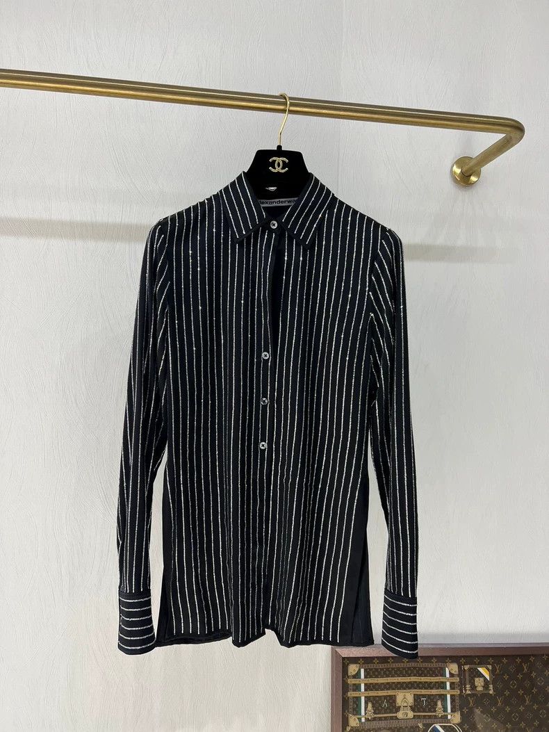 Alexander Wang Alexander Wang Black Striped Silk Shirt Size XS / US 0-2 / IT 36-38 - 3 Thumbnail