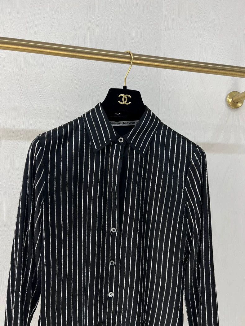 Alexander Wang Alexander Wang Black Striped Silk Shirt Size XS / US 0-2 / IT 36-38 - 2 Thumbnail