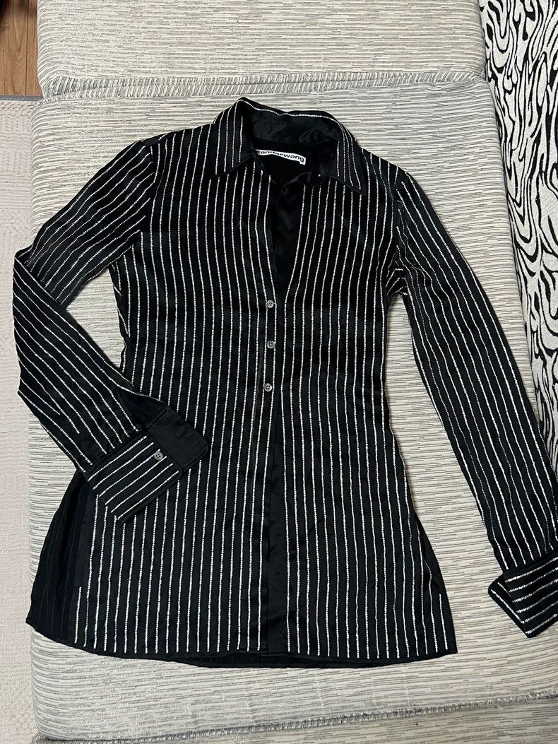 Alexander Wang Alexander Wang Black Striped Silk Shirt Size XS / US 0-2 / IT 36-38 - 6 Thumbnail