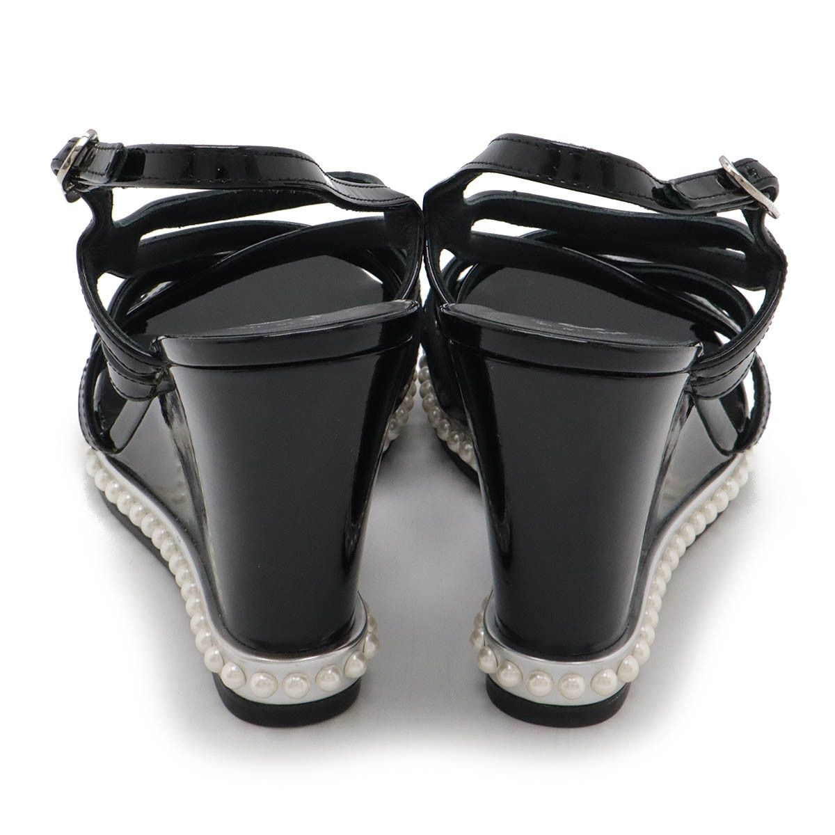 Chanel Chanel Chanel Coco Mark Patent Leather Pearl Wedge Sandals Leather Shoes Size ONE SIZE - 3 Thumbnail