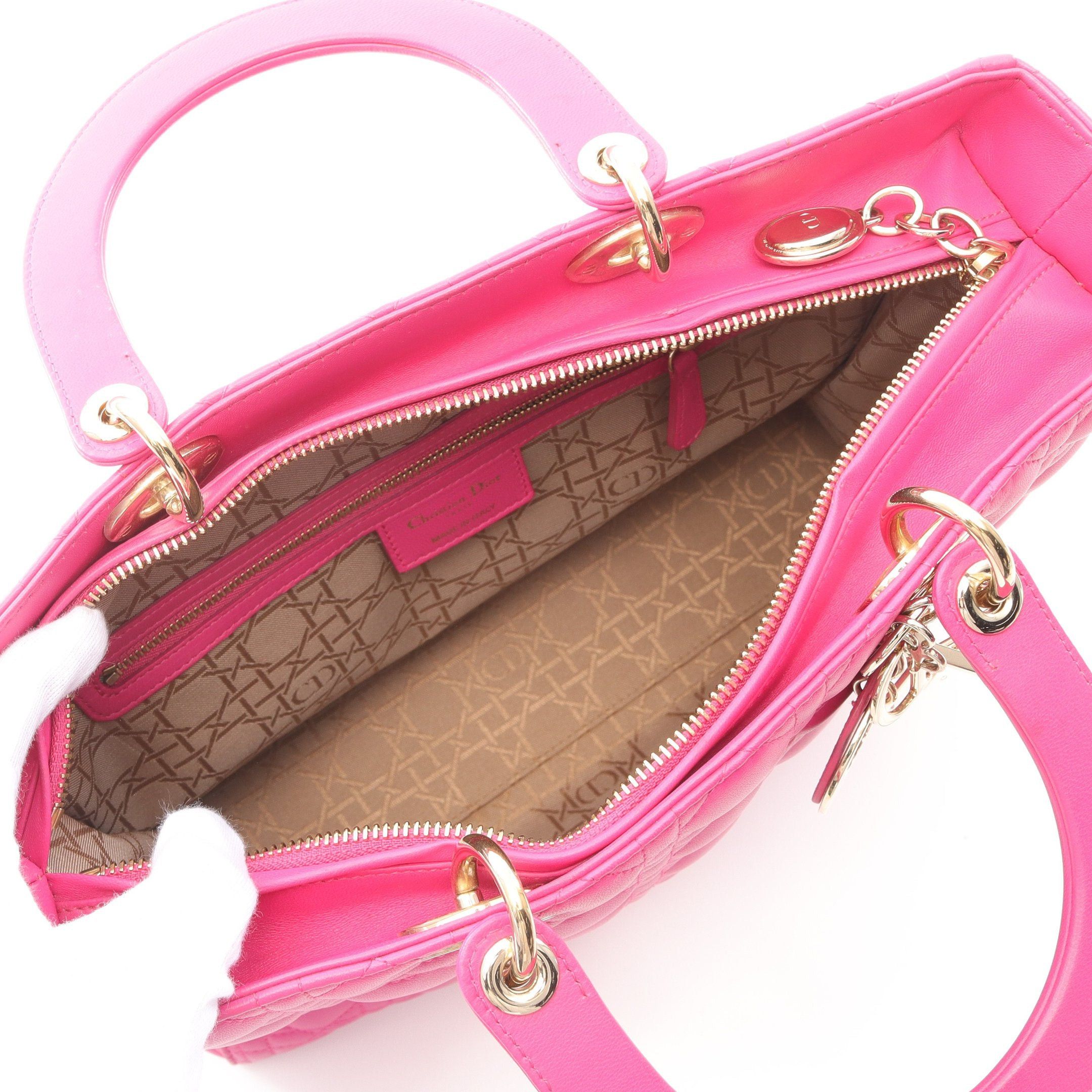 Dior Dior Lady Dior Large Handbag Leather Pink Purple Size ONE SIZE - 3 Thumbnail