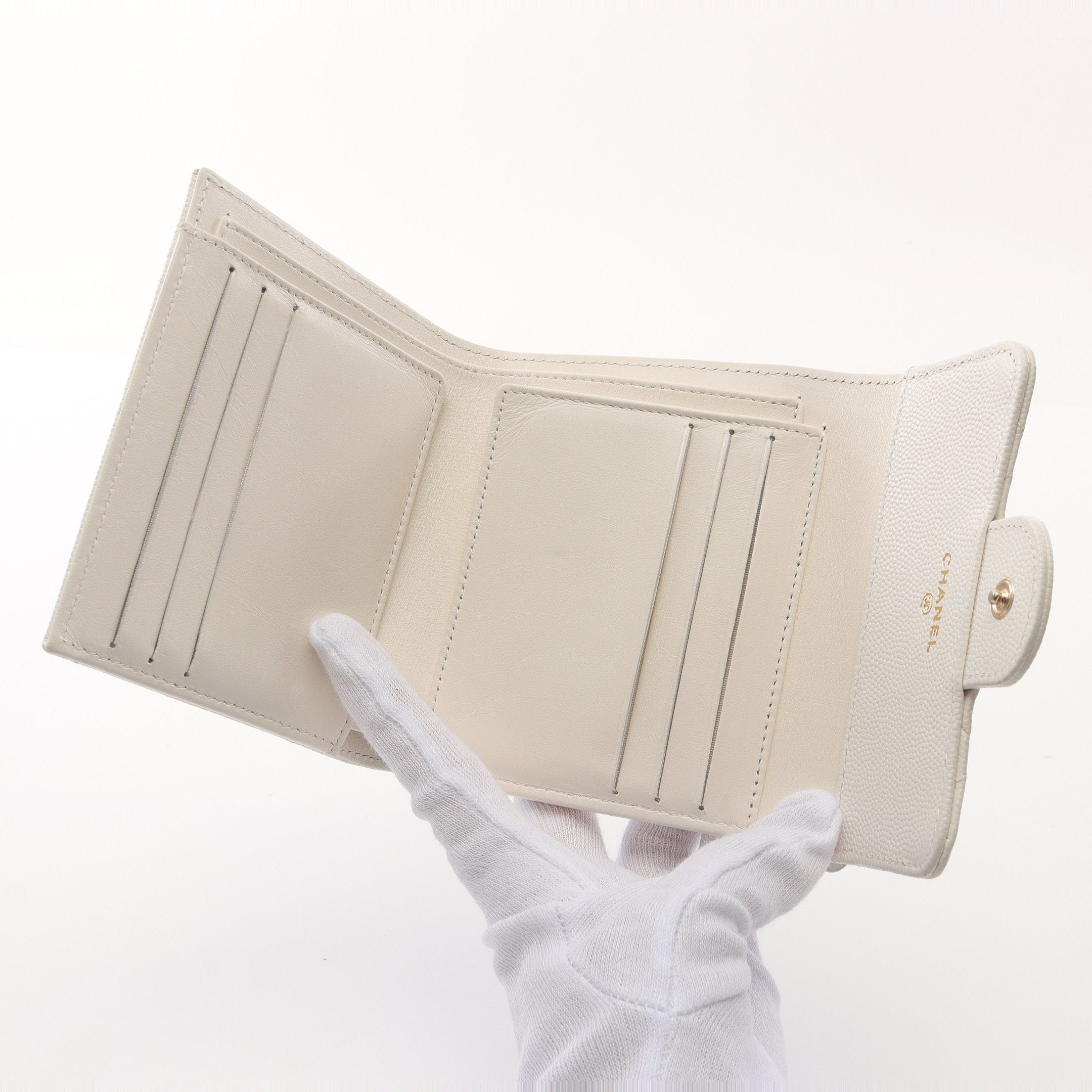 Chanel Chanel Classic Small Flap Wallet Matelasse Trifold Caviar Skin White Gold Hardware Size ONE SIZE - 3 Thumbnail