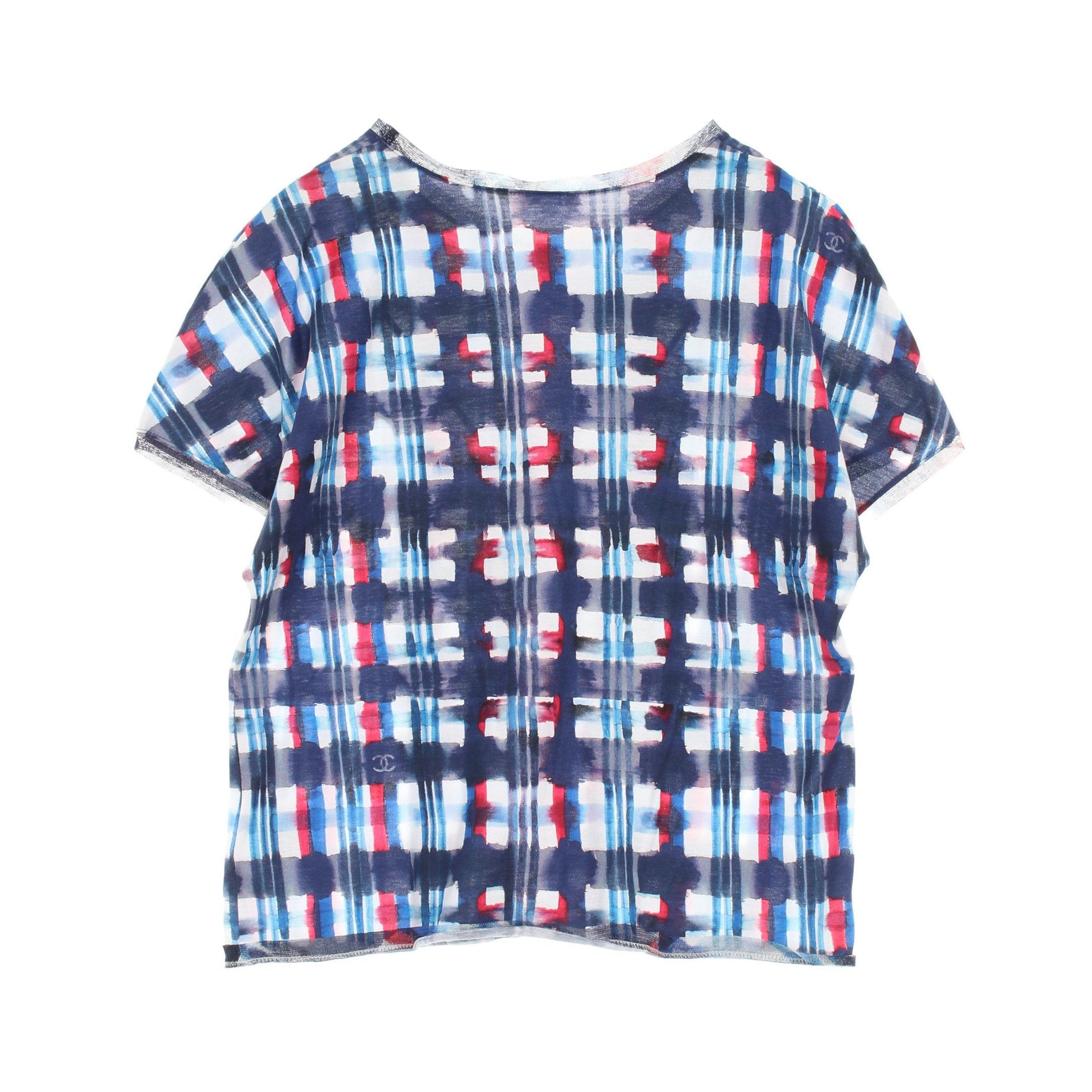 Chanel Chanel Coco Mark Cut And Sew Mesh Check Cotton Navy White Red Size ONE SIZE - 2 Thumbnail