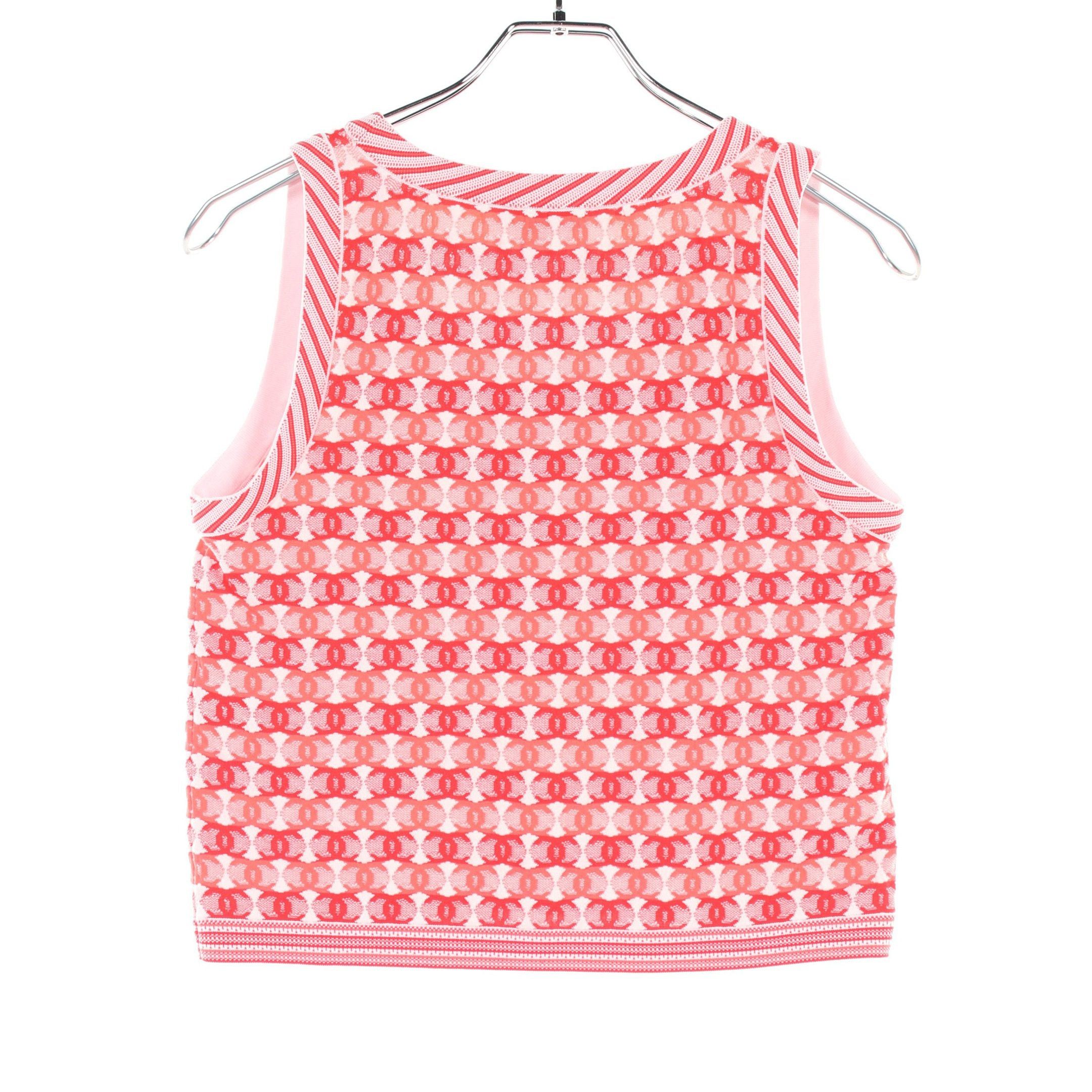 Chanel Chanel Coco Mark Tank Top All-Over Pattern Nylon Cotton Red Pink White Size ONE SIZE - 2 Thumbnail