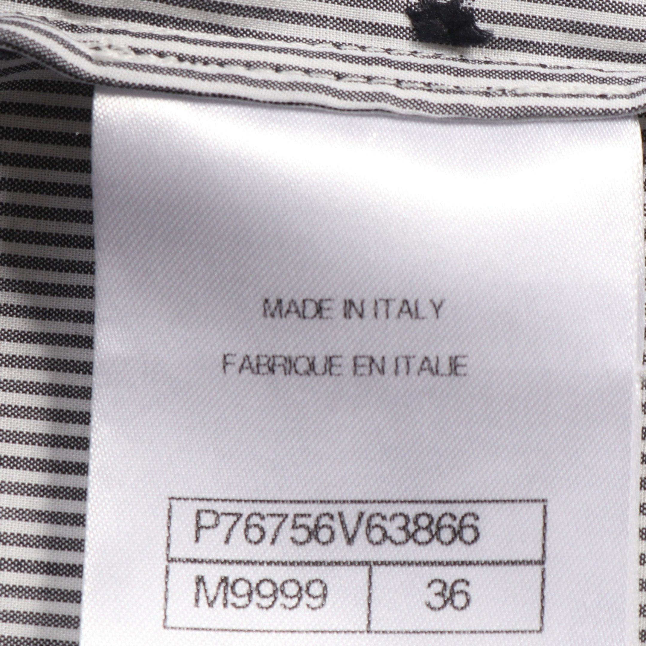 Chanel Chanel Coco Mark Camellia Blouse Stripe Rhinestone Cotton Gray White Size ONE SIZE - 4 Thumbnail
