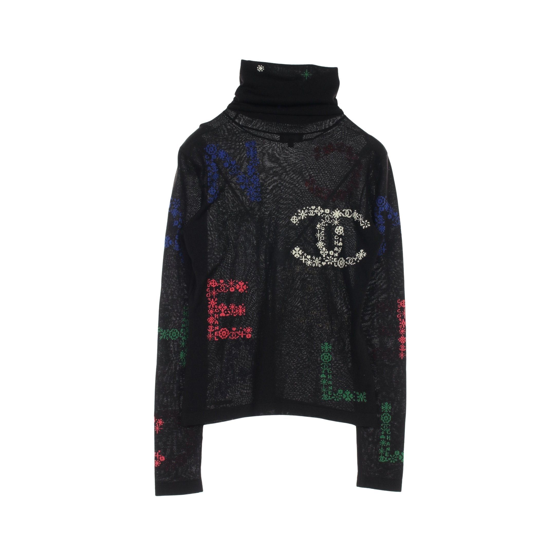 Chanel Chanel Coco Mark Icon Knit Turtleneck Logo Embroidery Cashmere Silk Black Multicolor 21N Size ONE SIZE - 2 Thumbnail
