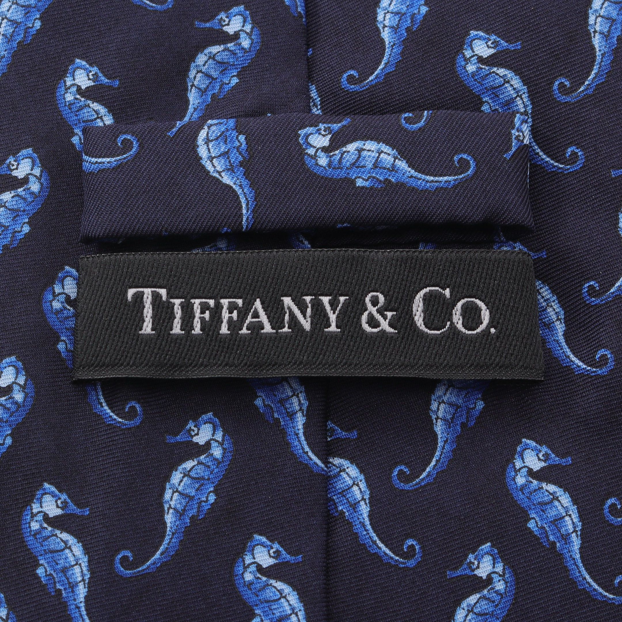 Tiffany & Co. Tiffany Co Tie Seahorse All-Over Pattern Silk Navy Blue Size ONE SIZE - 4 Thumbnail