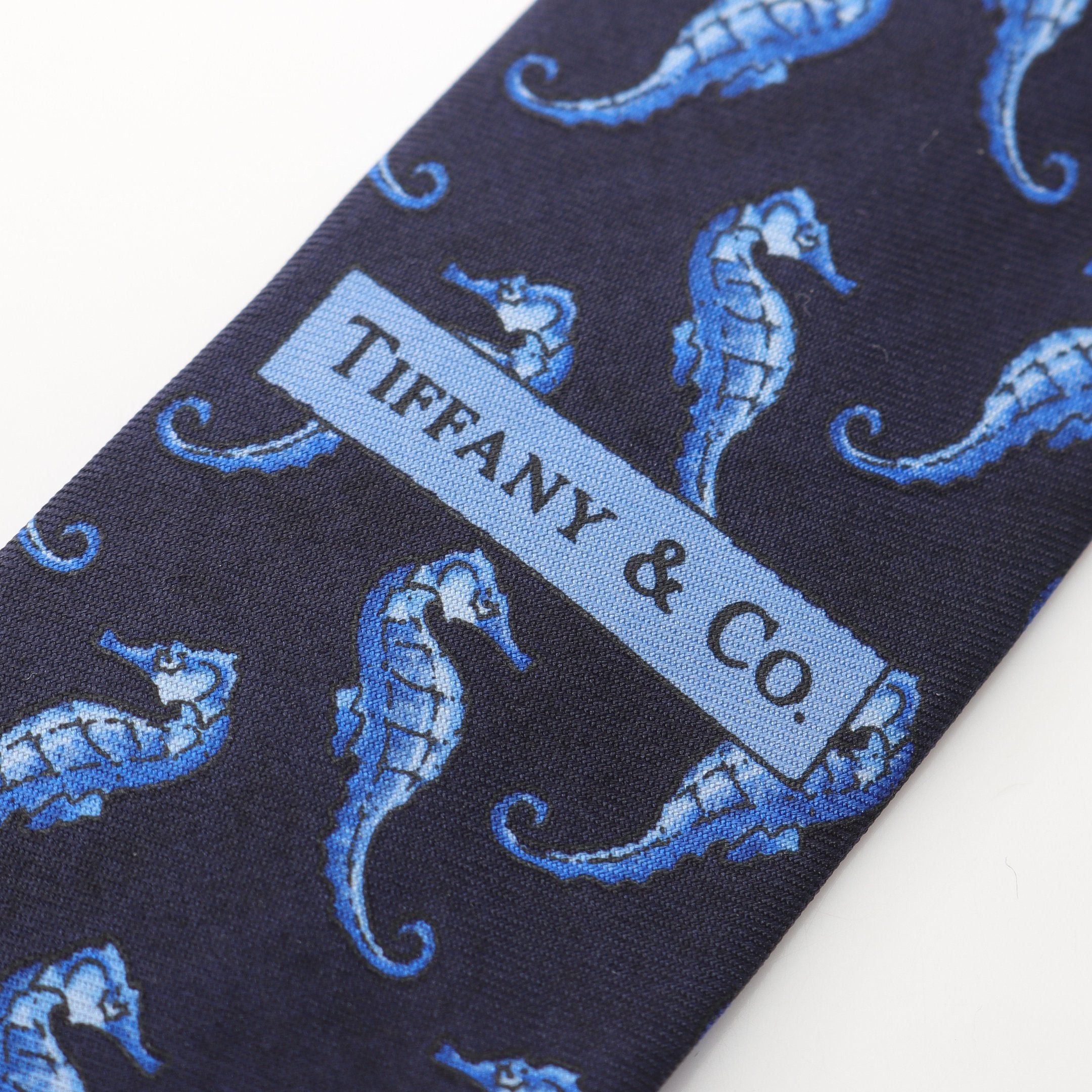 Tiffany & Co. Tiffany Co Tie Seahorse All-Over Pattern Silk Navy Blue Size ONE SIZE - 6 Thumbnail
