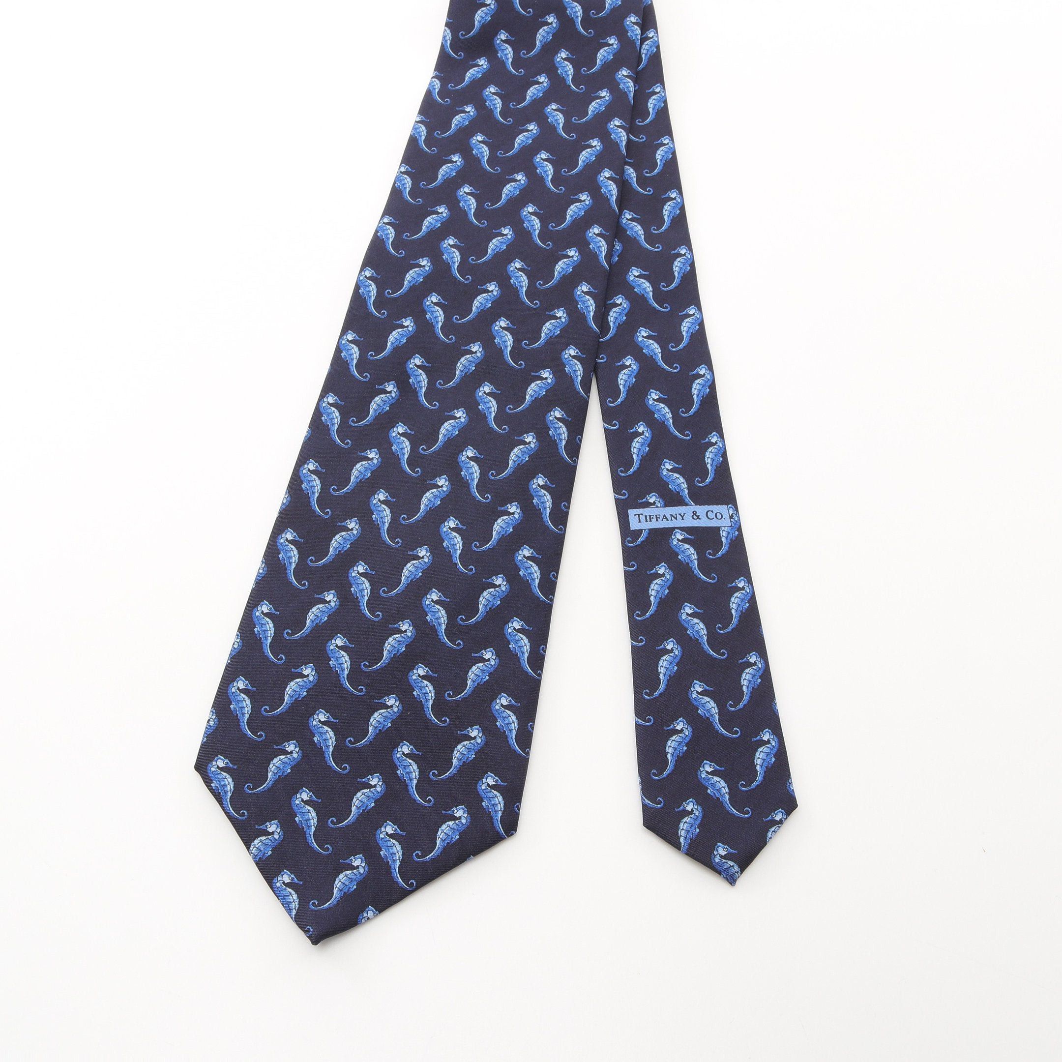 Tiffany & Co. Tiffany Co Tie Seahorse All-Over Pattern Silk Navy Blue Size ONE SIZE - 2 Thumbnail