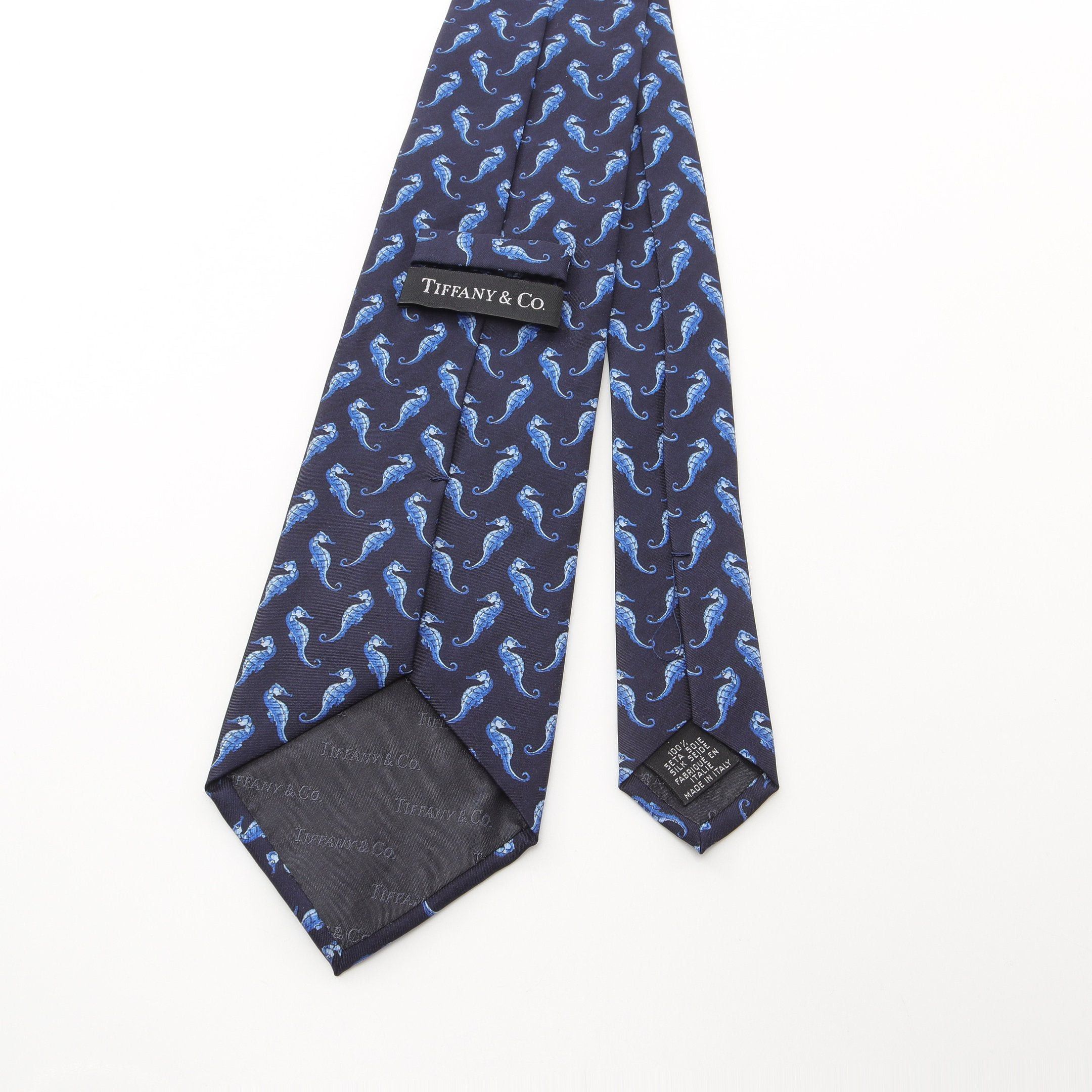 Tiffany & Co. Tiffany Co Tie Seahorse All-Over Pattern Silk Navy Blue Size ONE SIZE - 3 Thumbnail