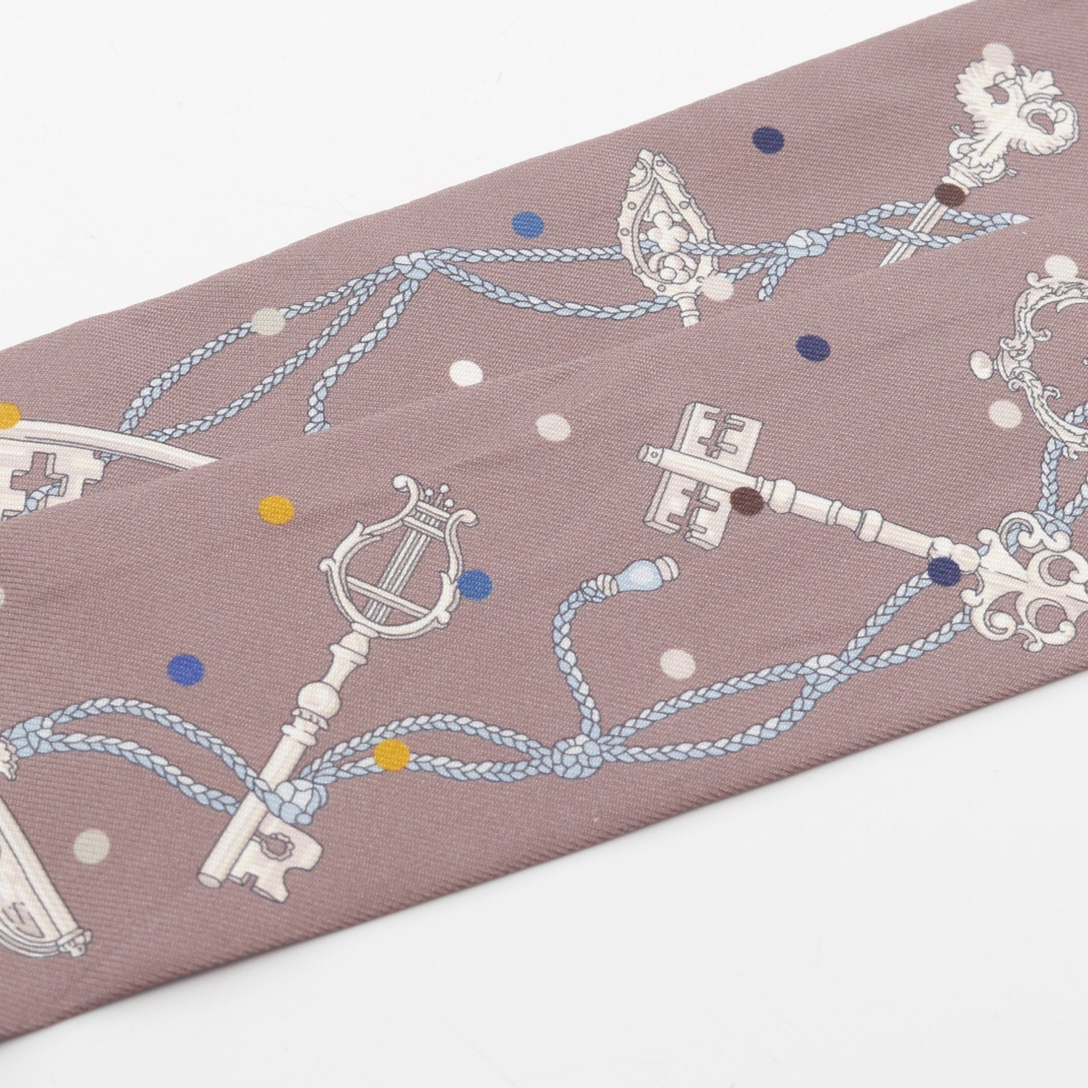Hermes Hermes Twilly Les Cles A Pois Ribbon Scarf Silk Gray Brown Multicolor Size ONE SIZE - 4 Thumbnail