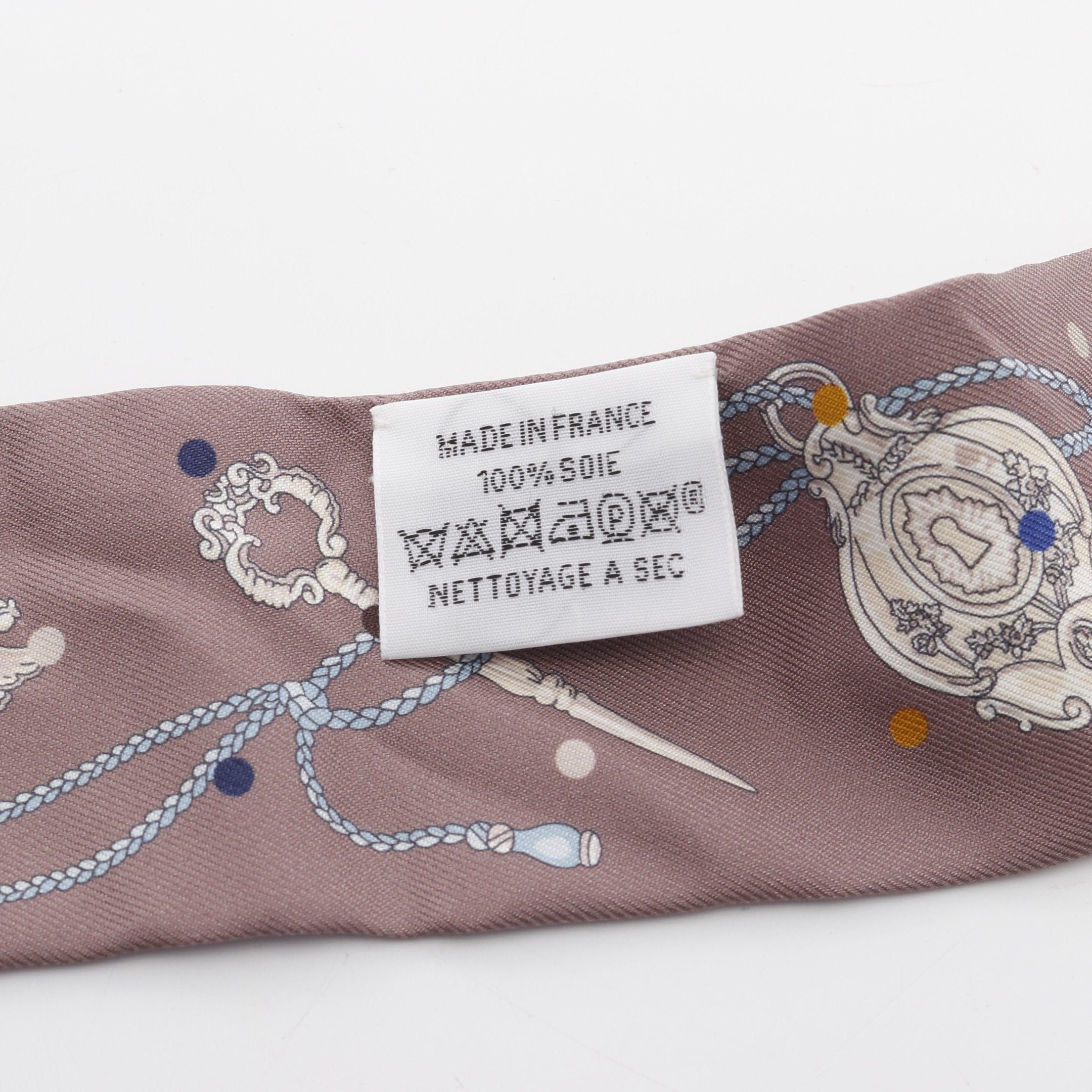 Hermes Hermes Twilly Les Cles A Pois Ribbon Scarf Silk Gray Brown Multicolor Size ONE SIZE - 3 Thumbnail