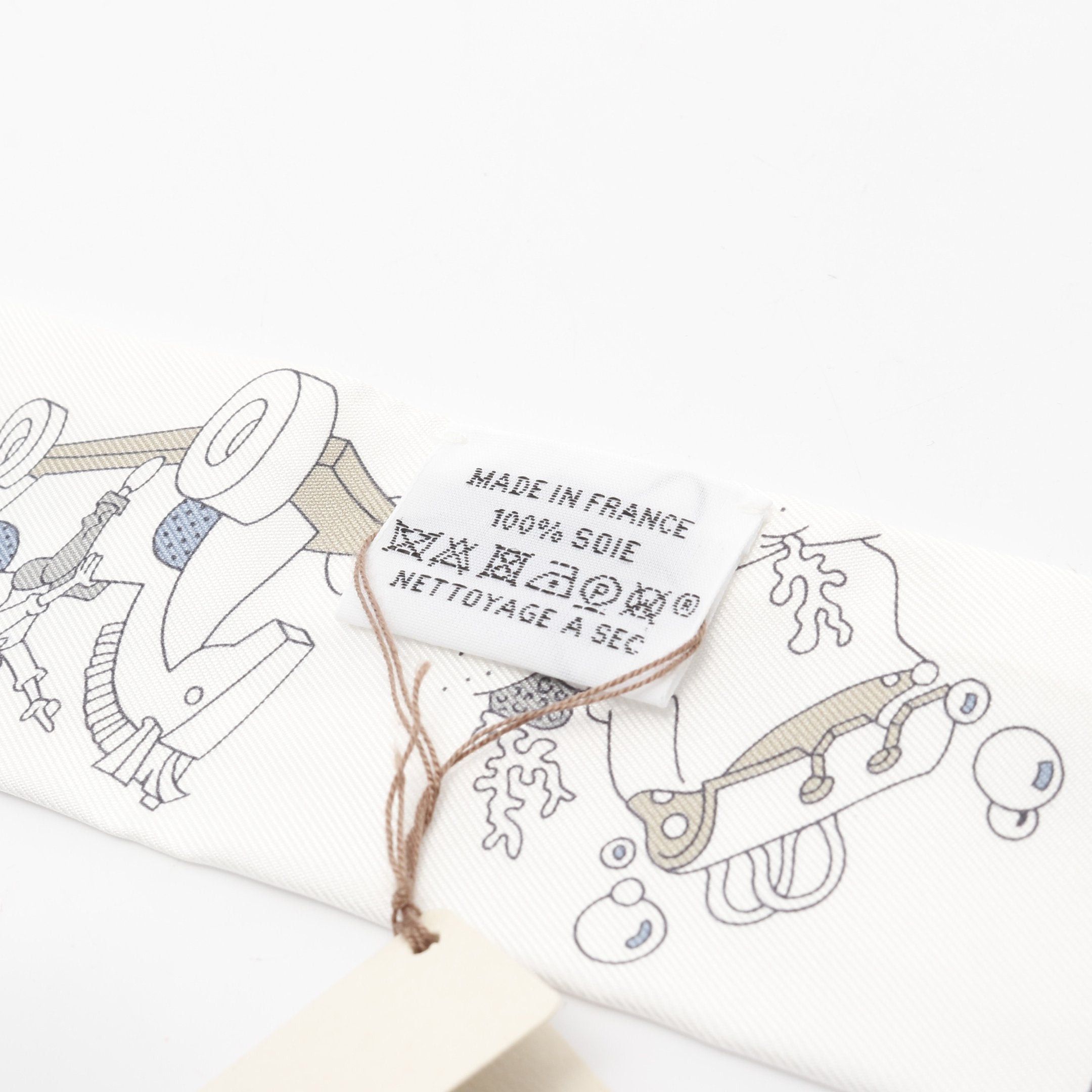 Hermes Hermes Twilly A Vos Crayons Ribbon Scarf Silk White Gray Multicolor Size ONE SIZE - 3 Thumbnail