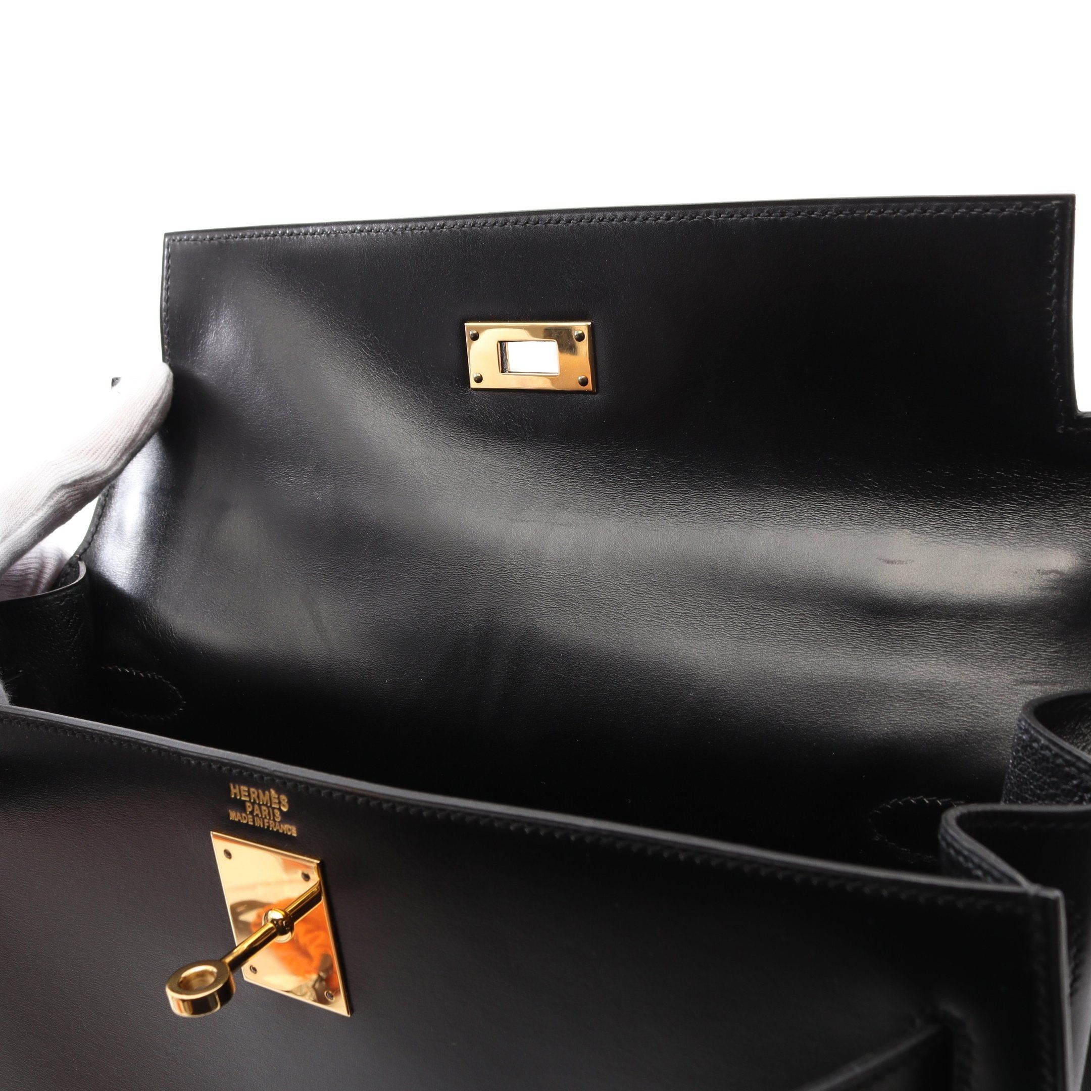 Hermes Hermes Kelly32 Handbag Box Calf Black Gold Hardware Outside Sewing □J Carved Stamp Size ONE SIZE - 9 Thumbnail
