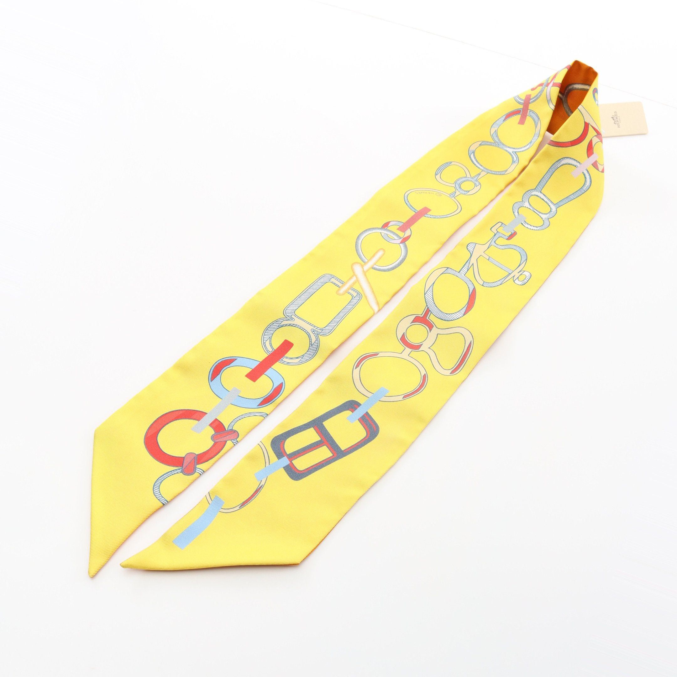 Hermes Hermes Twilly Do Re Boucles Ribbon Scarf Silk Orange Multicolor Size ONE SIZE - 5 Thumbnail