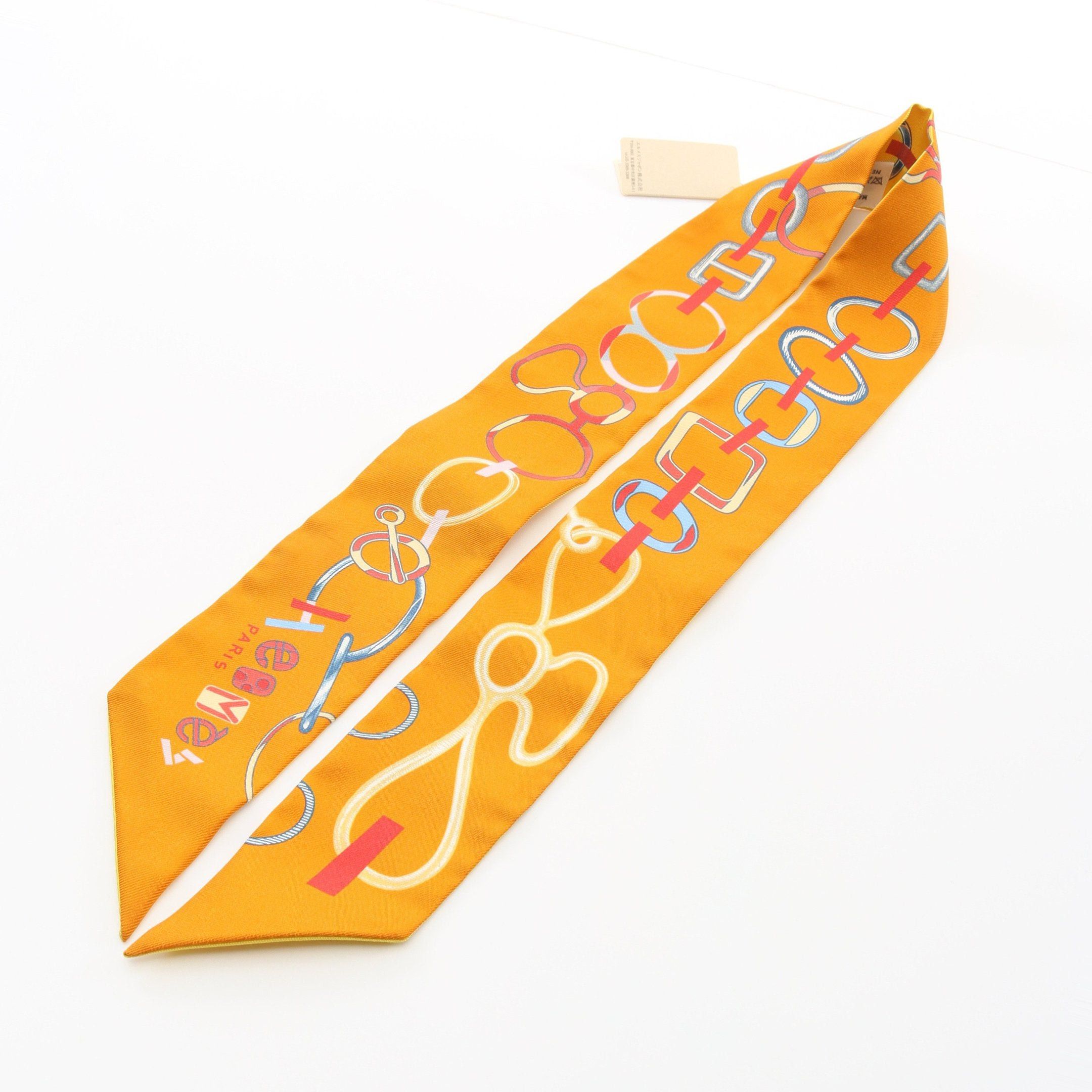 Hermes Hermes Twilly Do Re Boucles Ribbon Scarf Silk Orange Multicolor Size ONE SIZE - 4 Thumbnail
