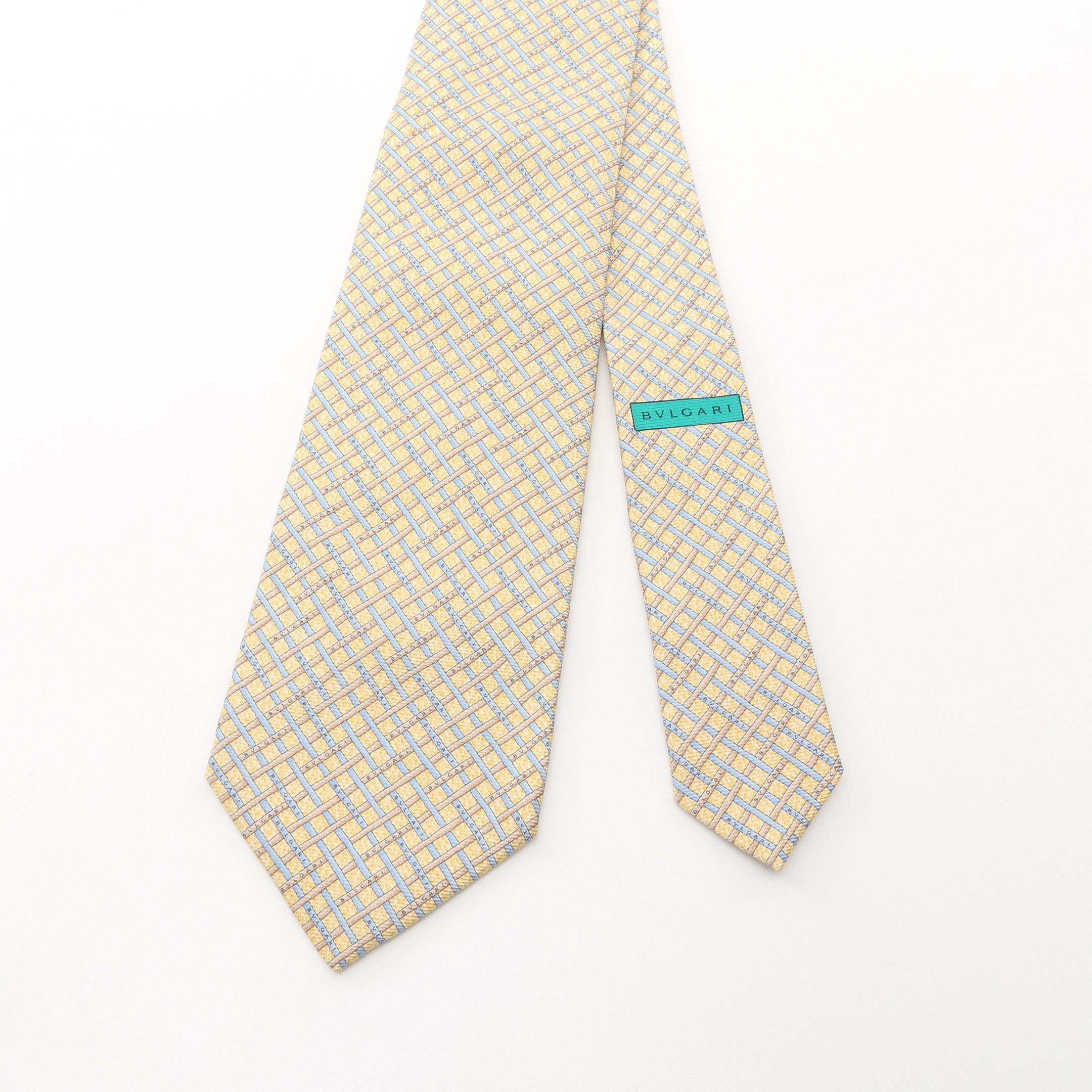Bvlgari Bvlgari Tie Check Silk Light Yellow Beige Blue Size ONE SIZE - 2 Thumbnail