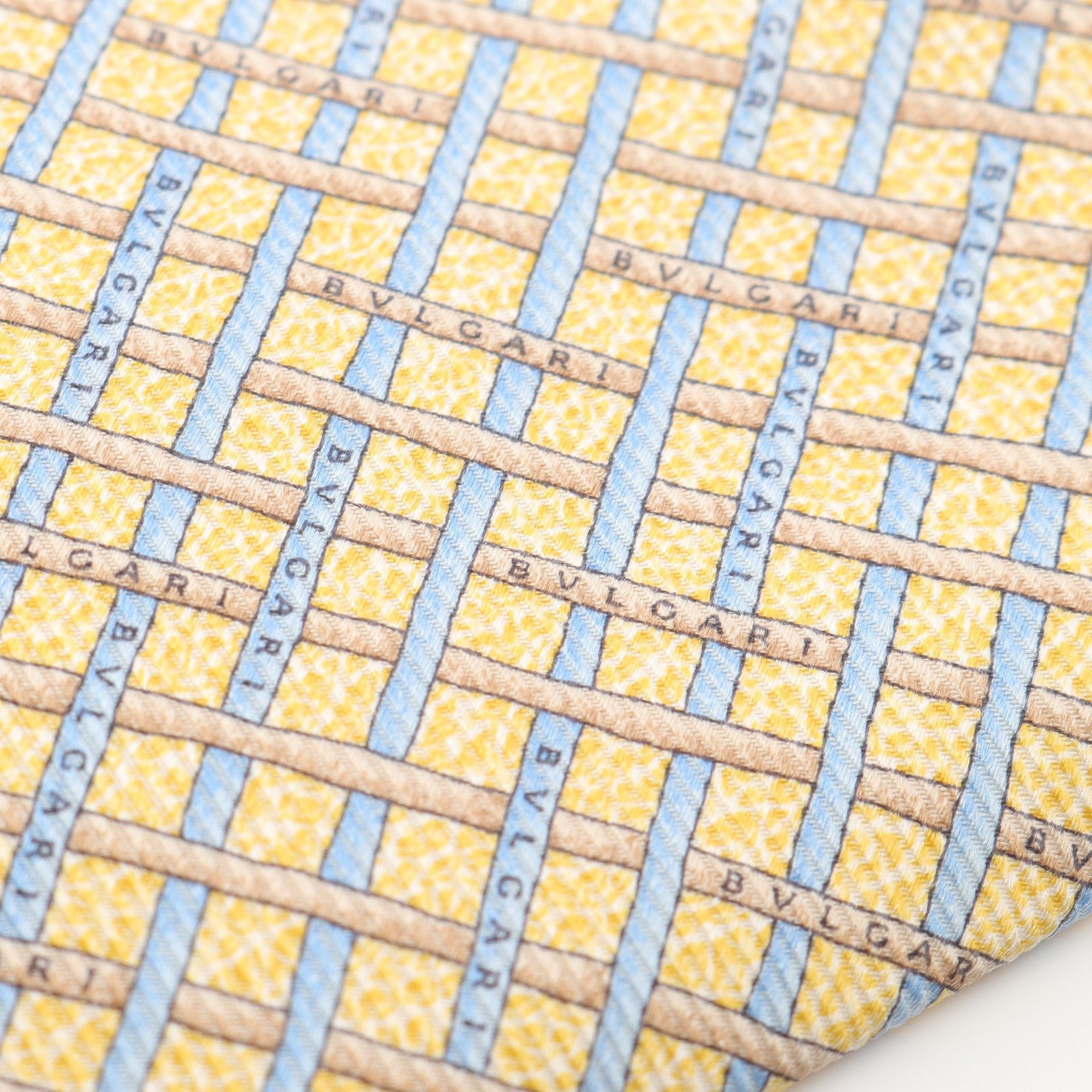 Bvlgari Bvlgari Tie Check Silk Light Yellow Beige Blue Size ONE SIZE - 7 Thumbnail