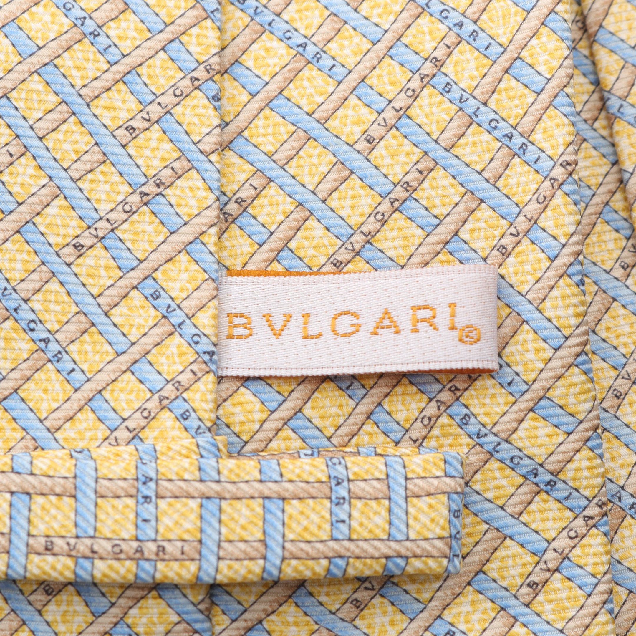 Bvlgari Bvlgari Tie Check Silk Light Yellow Beige Blue Size ONE SIZE - 4 Thumbnail