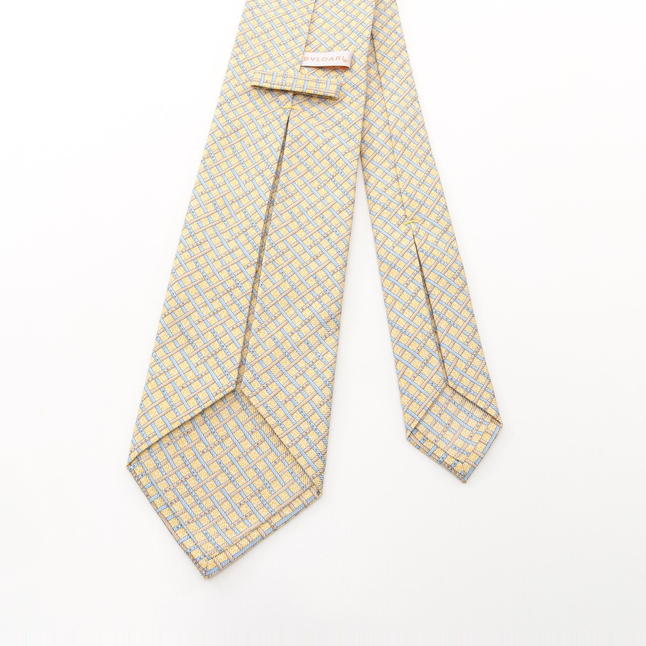 Bvlgari Bvlgari Tie Check Silk Light Yellow Beige Blue Size ONE SIZE - 3 Thumbnail