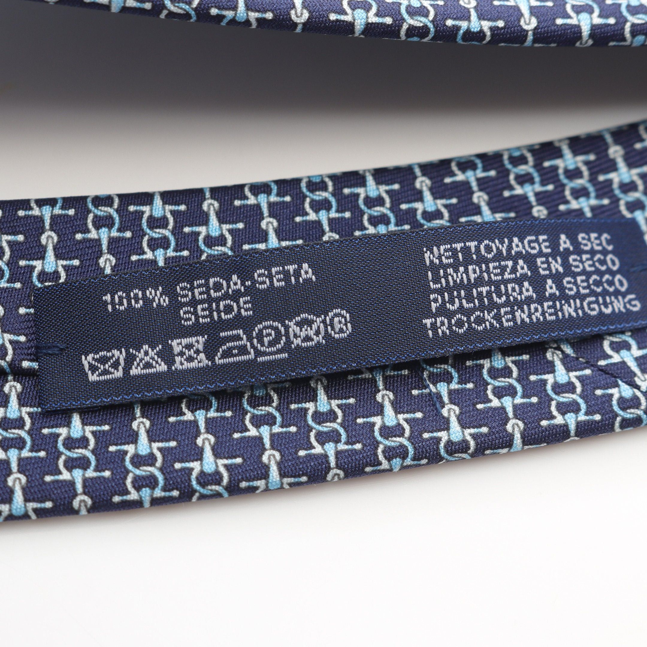 Hermes Hermes Tie Silk Dark Blue Light Size ONE SIZE - 5 Thumbnail