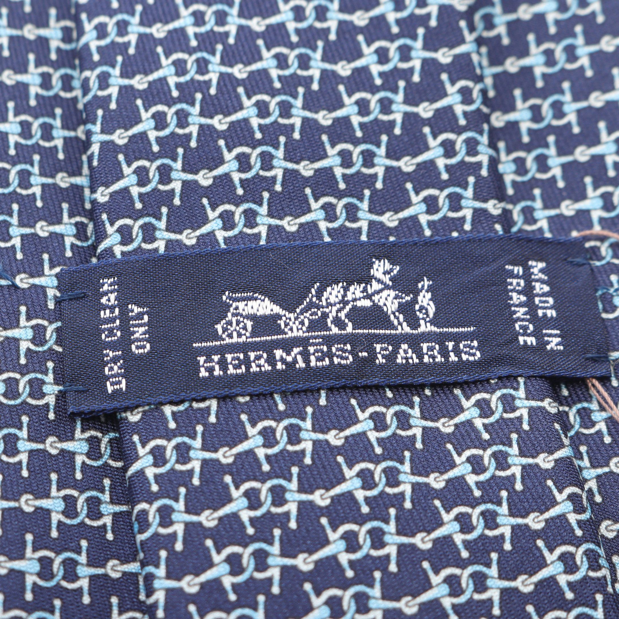 Hermes Hermes Tie Silk Dark Blue Light Size ONE SIZE - 4 Thumbnail